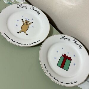 Merry Brite "Merry Christmas" Set of 2 Salad Dessert Plates 7.5"